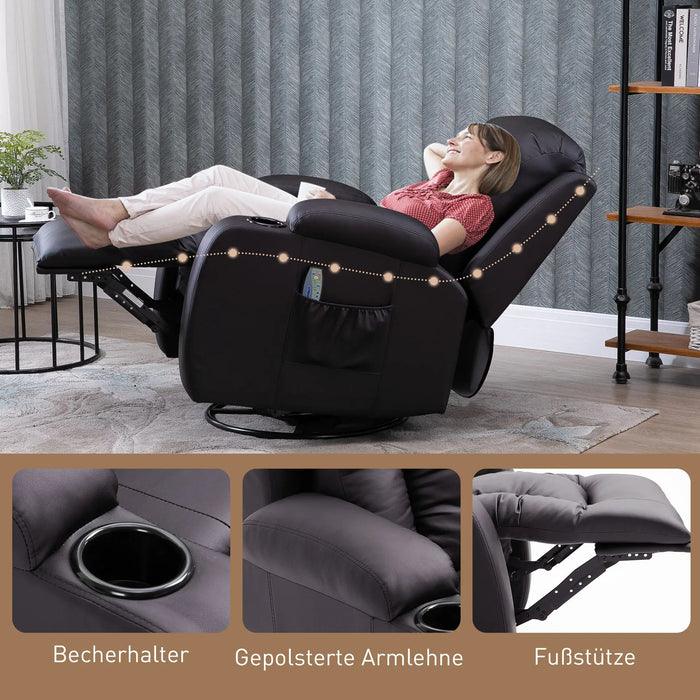 Chaise de massage, fauteuil de relaxation, fonction d'évasion, 8 points de vibration, y compris télécommande, marron