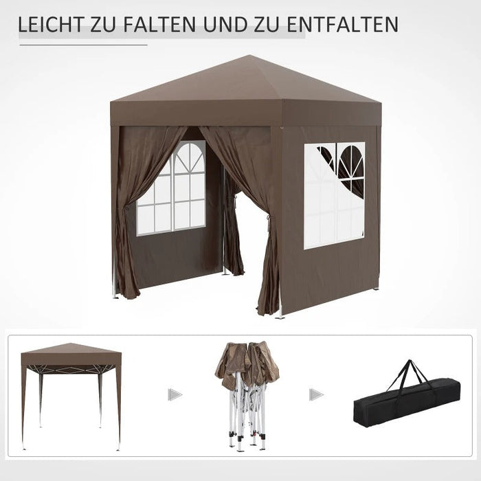 Faltpavillon, Bierzelt, 4 abnehmbare Seitenwände, 2 Fenster, Metallrahmen, 2x2m, Braun