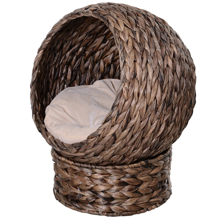 Cat basket made of water hyacinth including pillows, cat bed, 50x42x60cm