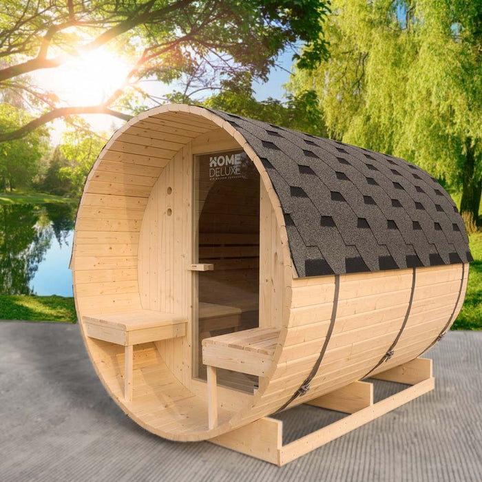 Sauna en plein air sauna aquila deluxe l- 195 x 220 cm pour 4 personnes - sauna avec four 8 kW