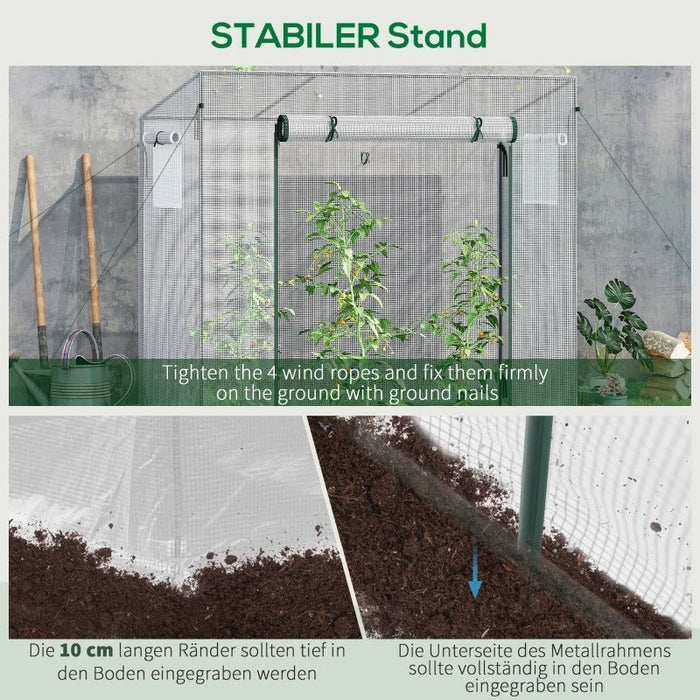 Gewächshaus mit Seitenfenster, aufrollbare Tür, winddicht, Stahlrahmen, Kunststoffplane, weiß, 200x68x196cm