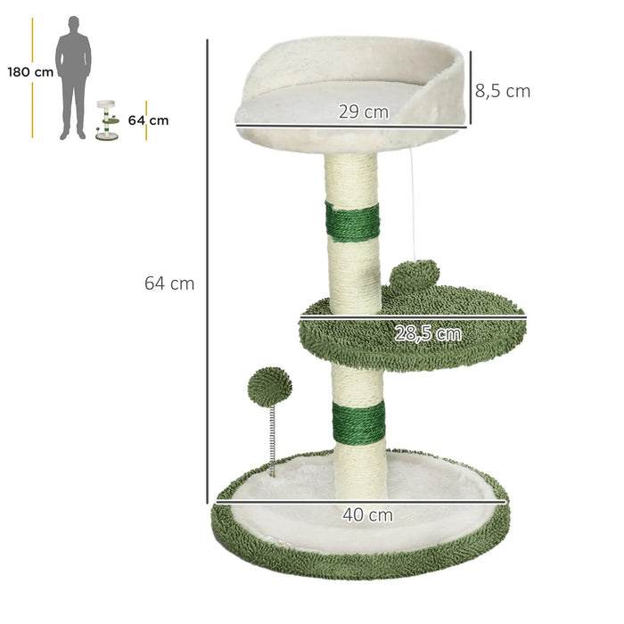 Cat Scratching Post, 1 lit de chat, 1 espace couché, vert + blanc, 40x40x64cm