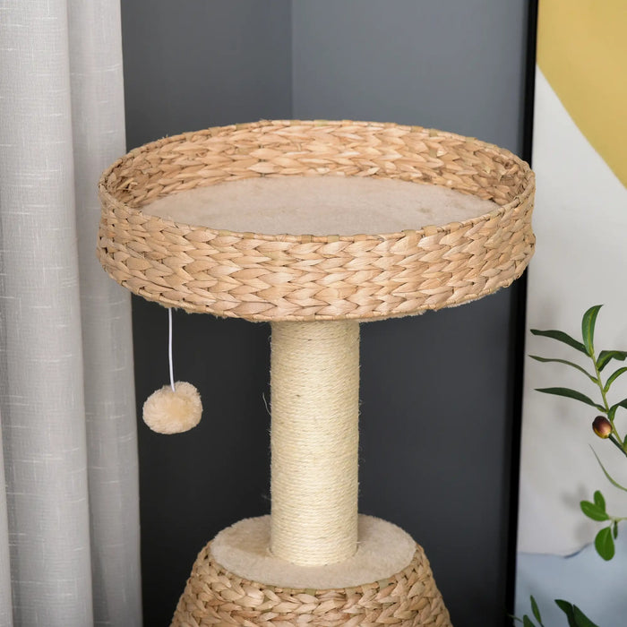 Scratching Post avec chat à balle creux jouet sisal moelleuse moelleuse, jaune, hauteur 82,5 cm