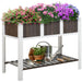 Hochbeet Pflanztisch Gartenarbeitstisch hölzerne Gartenbeete für Gemüse Blumen, Pflanzkübel mit Regal, Tanne, nicht gewebter Stoff, Weiß+Grau, 119x57x89cm