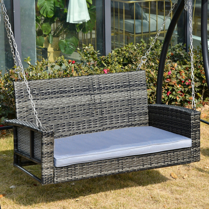 Hängebank 2-Sitzer Rattan Gartenschaukel mit Sitzkissen Hängeschaukel Hollywoodschaukel Schaukelbank Gartenbank Grau, 127x65x60cm