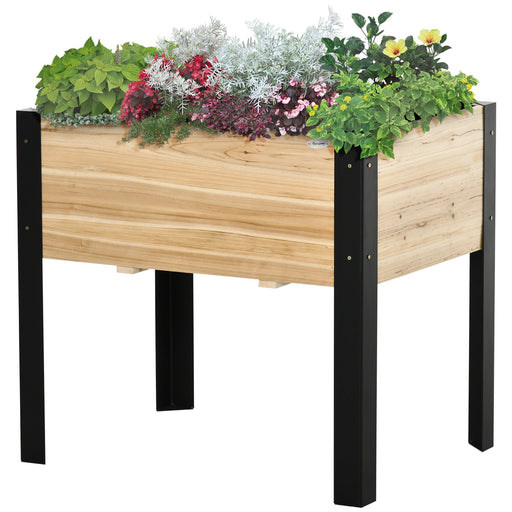 Hochbeet Pflanzkasten Blumenkasten Blumentopf Kräuterbeet mit Vliesstoff Massivholz Stahl Natur+Schwarz, 80x60x74cm