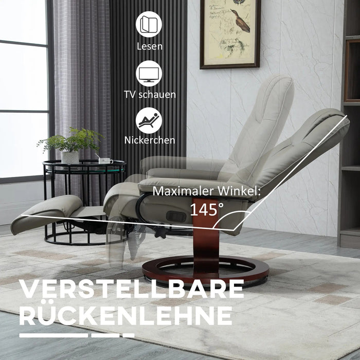 Déchaigneur télévisé en fauteuil fauteuil allongé en cuir artificiel 360 ° chaise rotative gris incliable, 78x87x100cm