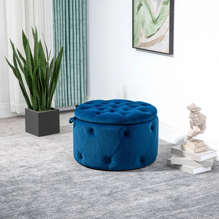 Hocker mit Stauraum Steppdesign mit Knöpfen Samtoptik Blau, 60x60x40cm