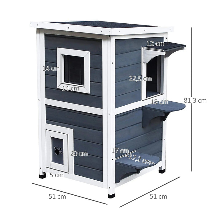 Katzenhaus 2 pavimenti cat villa con scale, tetto di asfalto, finestra, 51x51x81.3cm