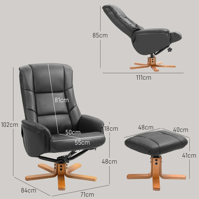 Détendez le fauteuil avec tabouret, fonction de couchage, couverture en cuir synthétique, jusqu'à 150 kg, 71x84x102cm