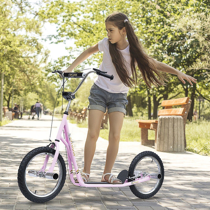 Kinderroller mit Luftreifen - Tretroller/Cityroller für Kinder Kickboard 16 Zoll ab 5 Jahre Höhenverstellbar Rosa 143x58x92-100cm