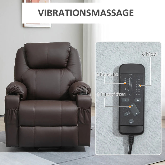 Chaise de massage avec stand -Up Fonction de mensonge en cuir synthétique jusqu'à 180 kg brun, 88x99x106cm