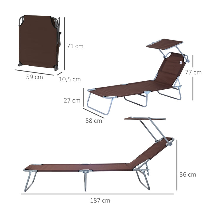 Sonnenliege Gartenliege Wellnessliege Strandliege klappbar mit Sonnenschutz Braun, 187x58x36cm