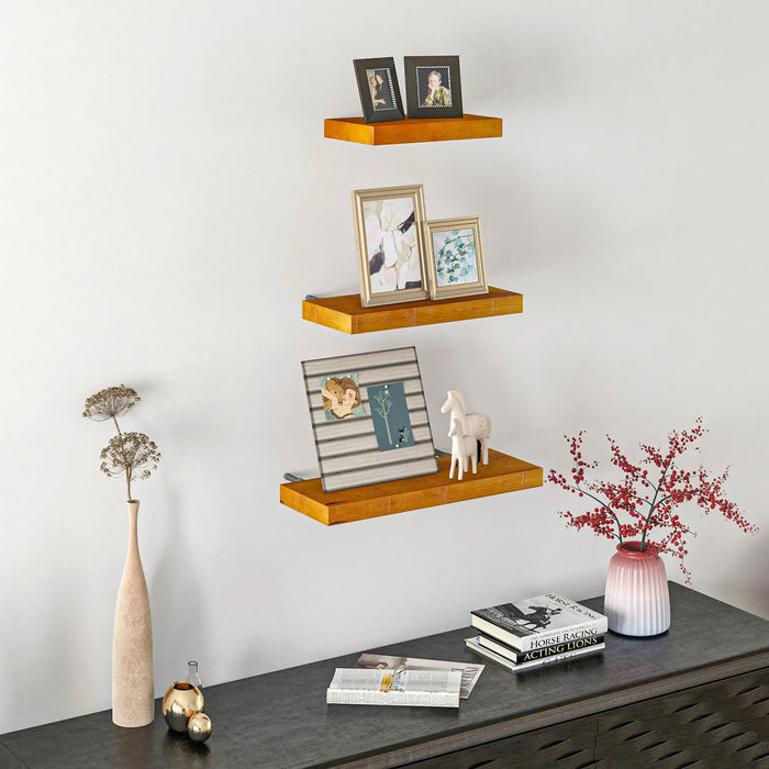 3-er set wall shelves, 50x18x3.6cm, pine wood, brown