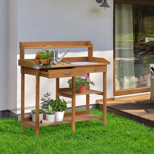 Pflanztisch Gärtnertisch Blumentisch mit Wanne Garten Tannenholz Natur, 117x45x121cm