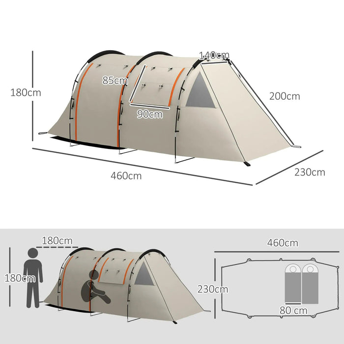 Campingzelt für 4-5 Pers. Fenster mit Abdunklung wasserdicht Khaki + Orange, 180x460x230cm