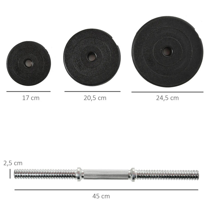 Ensemble Shortpatel 40 kg, 2 poignées métalliques, 12 tranches d'haltères, protection du sol, noir