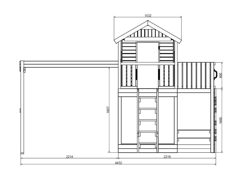 Spielhaus, tour de jeu, couleurs de teck de Stelzenhaus, 443x363x300cm (BXTXH)