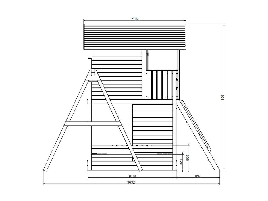 Spielhaus, tour de jeu, couleurs de teck de Stelzenhaus, 443x363x300cm (BXTXH)