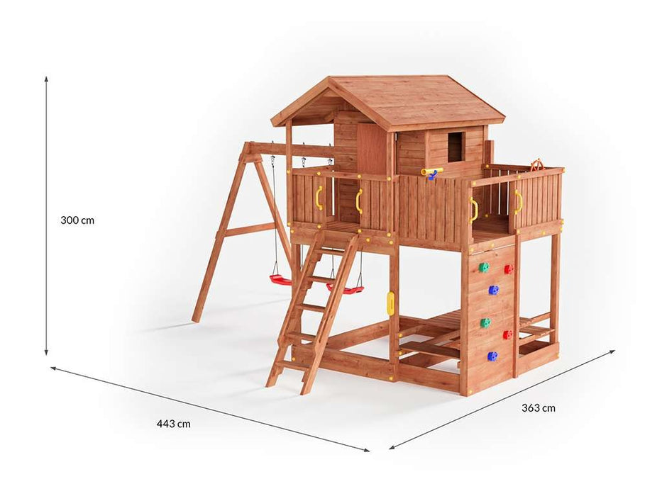 Spielhaus, tour de jeu, couleurs de teck de Stelzenhaus, 443x363x300cm (BXTXH)