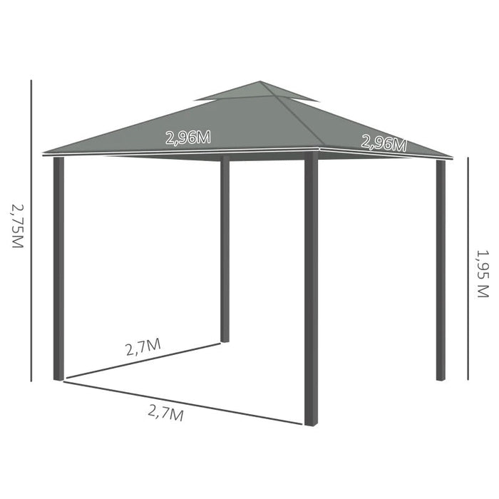 Gartenpavillon Pavillon 2,96x2,96m Gartenzelt mit Doppeldach Festzelt Partyzelt mit 4x Seitenteile Moskitonetz wetterfest Aluminium Polyester Dunkelgrau