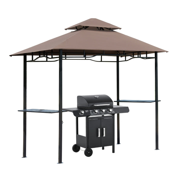 Grillpavillon Gartenzelt Grill Pavillon Balkonpavillon mit Ablagen Flammhemmendes Doppeldach Kaffeebraun, 245x148x252cm