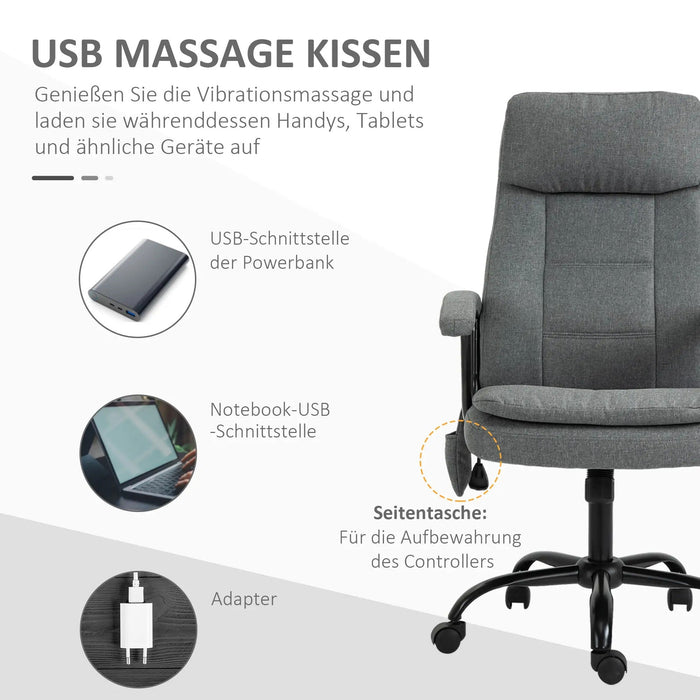 Bürostuhl Massagefunktion höhenverstellbar ergonomisch Grau, 63x70x112-121cm