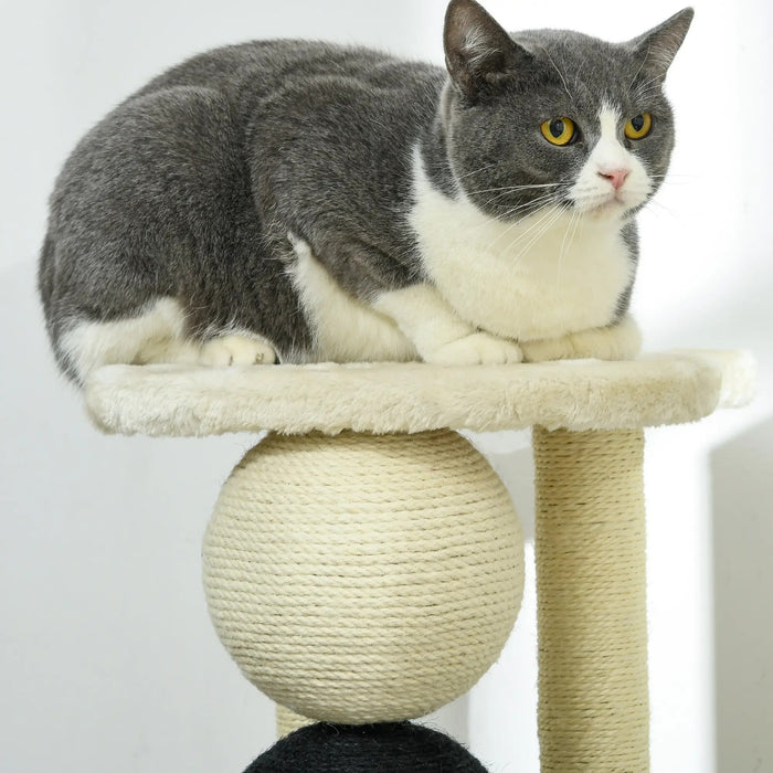 Cat Scratching Post, plate-forme, avec 2 poteaux de sisal et 4 balles Sisal, jouets, 38x38x64cm