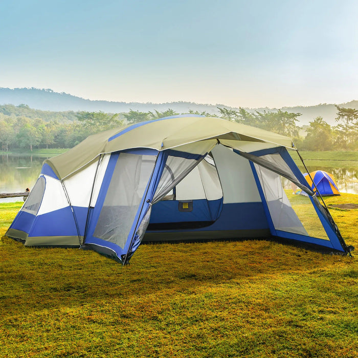 Camping Zelt 6-8 Personen Familienzelt mit Vorraum Glasfaser Blau, 518x487x237cm