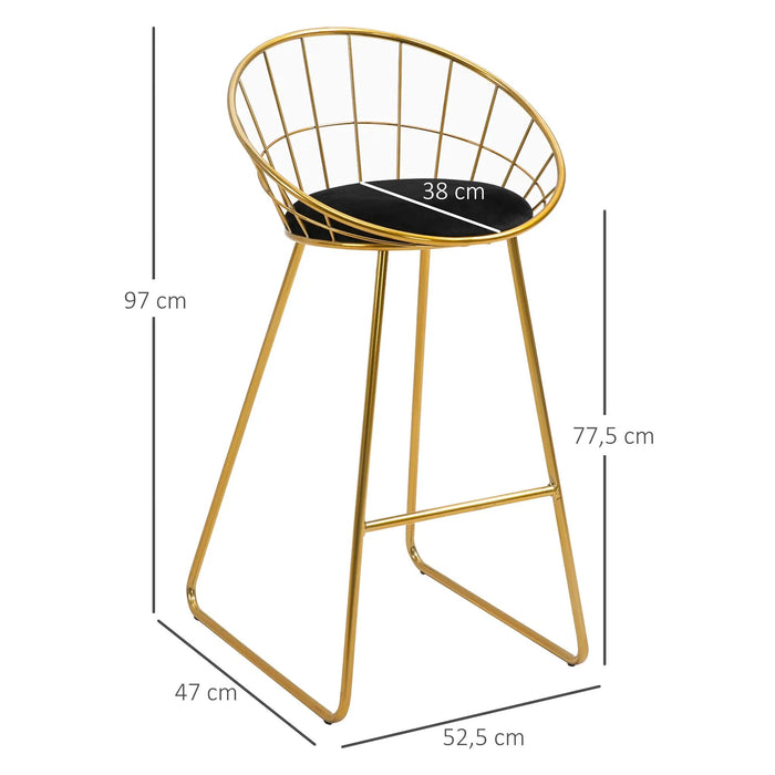 Barhocker-Set Küchenhocker mit Rückenlehne Barstuhl Bistrohocker Metall Gold & Schwarz,52,5x47x97cm