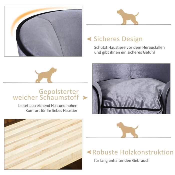 Dog FOR Hundebett plush cover natural wood frame light gray, 69x49x38cm