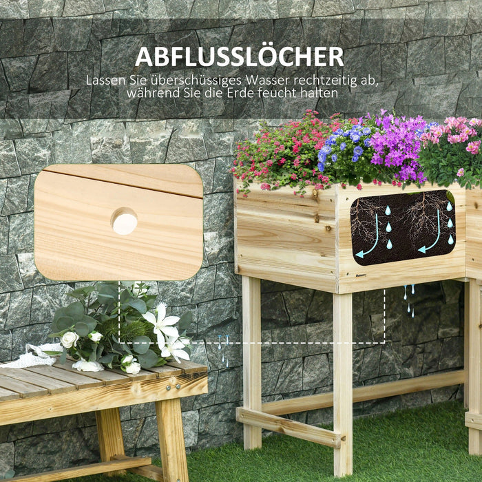 Hochbeet Holz Pflanzkasten mit Bewässerungssystem Vliesstoff Blumenkasten Blumentopf Kräuterbeet Natur, 122x91x81cm