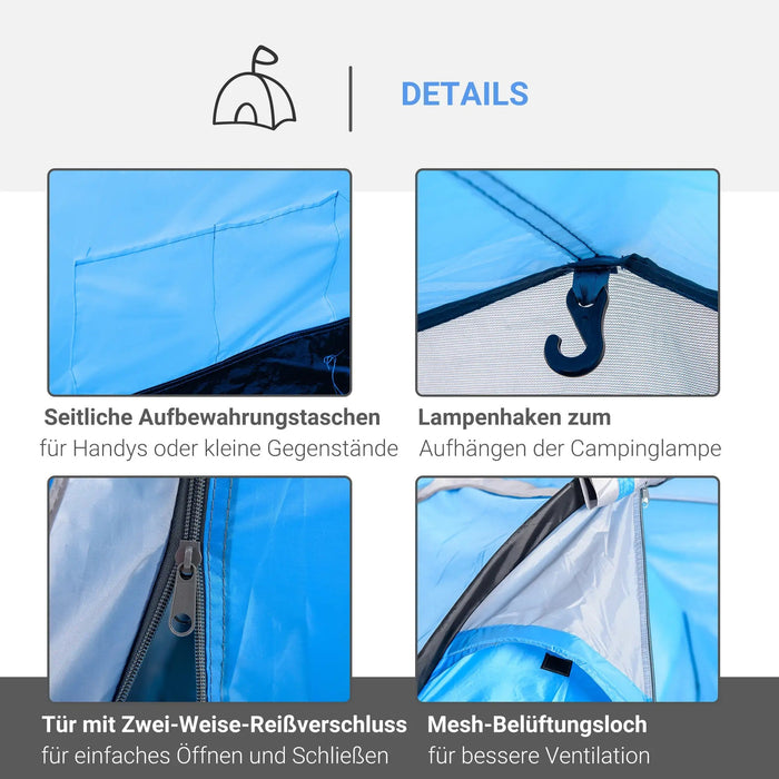 Campingzelt Wurfzelt für 2-3 Personen mit Vorraum wasserdicht Hellblau, 426x206x154cm