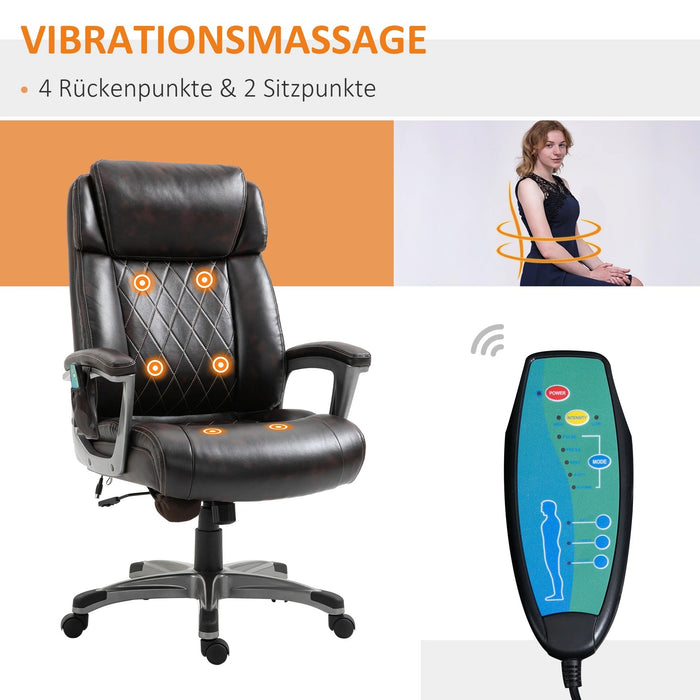 Massage-Bürostuhl 6-Punkt-Massage ergonomisch Kunstleder Braun, 70x76,5x114-124cm