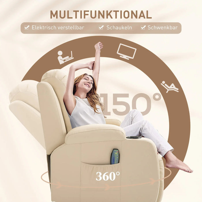 Chaise de massage, fauteuil de relaxation, fonction d'évasion, 8 points de vibration, y compris la télécommande, la crème