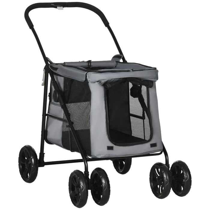 Chien buggy dog ​​voiture pliable avec une poche latérale gris, 102x62x105cm