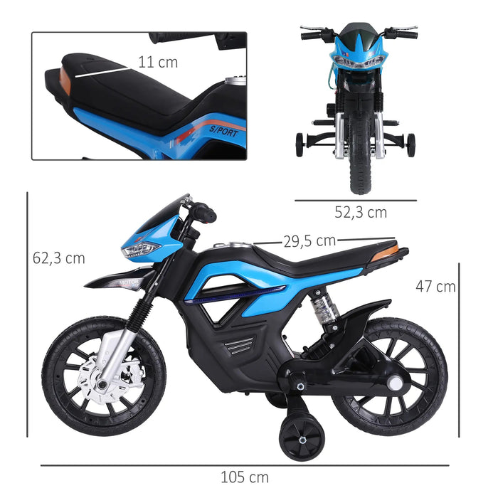 Electrocorrad pour enfants 3 à 6 ans avec roues de support un maximum de 3 km / h métal + bleu plastique 105x52.3x62.3 cm