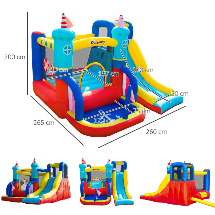 Aufblasbare Hüpfburg mit Gebläse Wasserpark für Kinder aufblasbare Rutsche Indoor und Outdoor Kletterwand Trampolin mit Tragetasche für Kinder von 3 bis 8 Jahren, 265x260x200cm