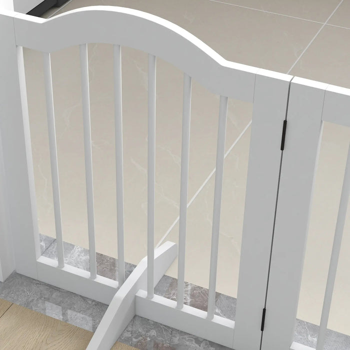 Dog barrier foldable solid wood, white, 203.5x29.5x61cm