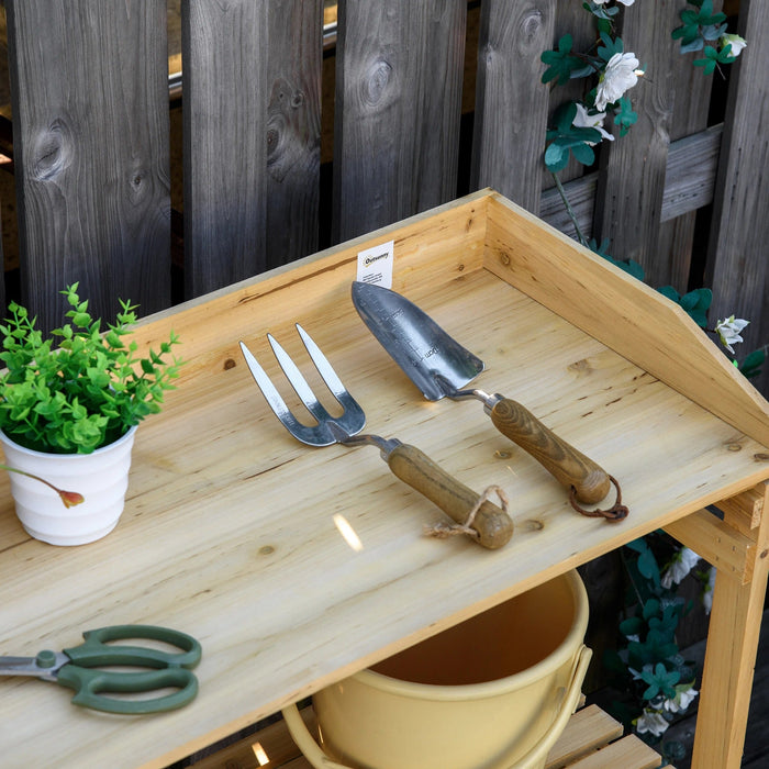 Pflanztisch mit Ablagefläche Blumentisch Gärtnertisch Garten Holz Hellbraun, 80x40x84cm