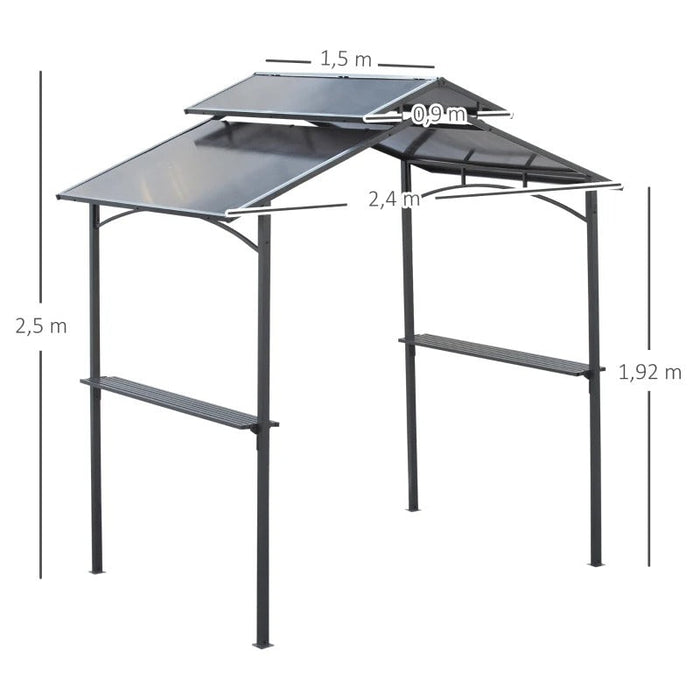 Grillpavillon mit Flammschutzdach BBQ-Pavillon mit 2 Ablagen Stahl PC Schwarz+Braun, 2,5x1,5m