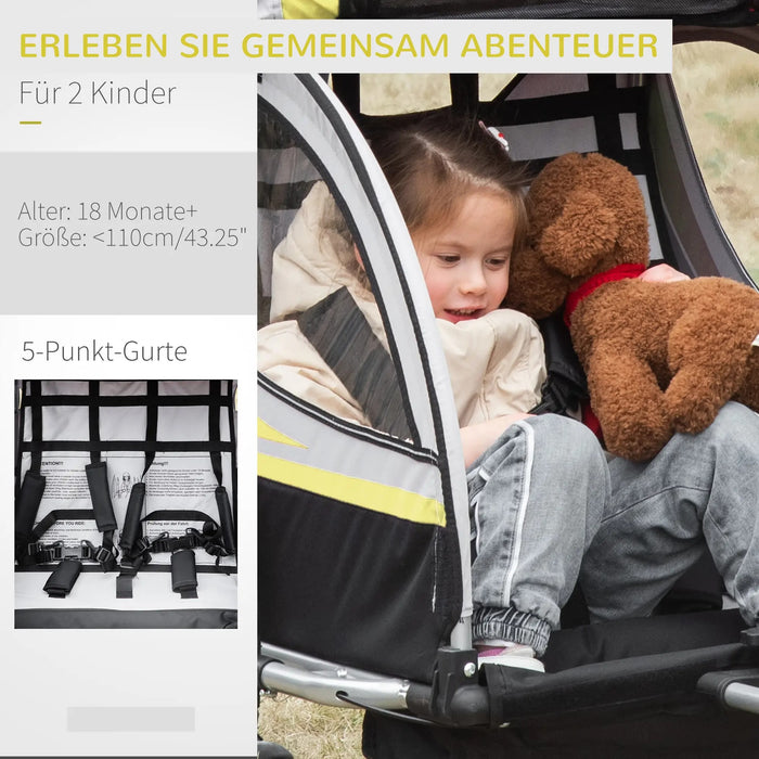 fahrradanhänger 2 kinder mit bremse Veloanhänger Fahrradanhänger 2 Kinder gelb