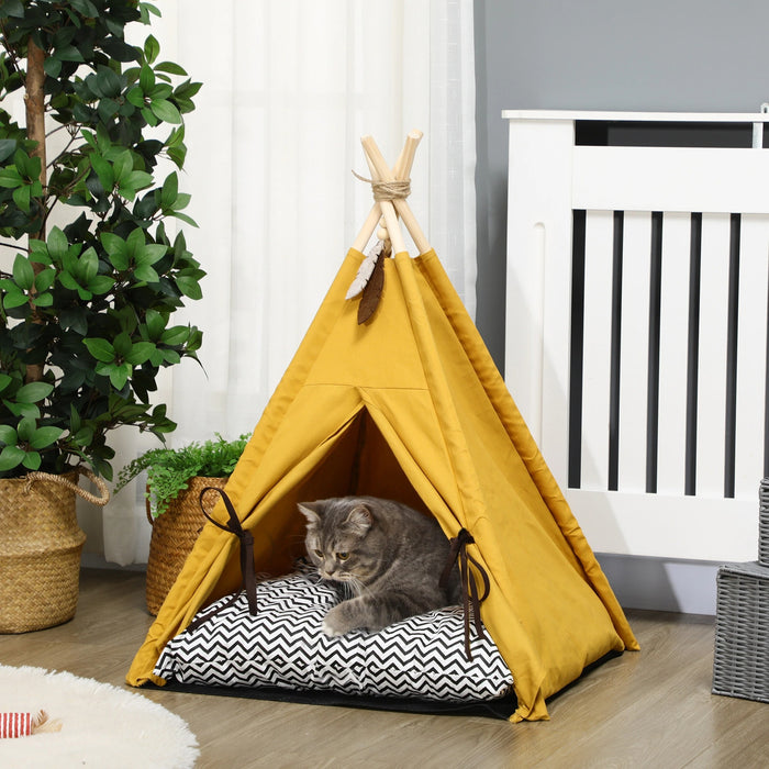 Tierbett, Tipi-Design, mit weichem Liegekissen, für Hunde und Katzen, 60x60x76cm