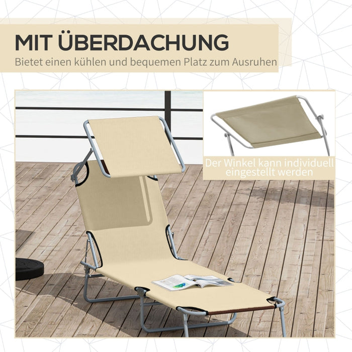 Sonnenliege Gartenliege Wellnessliege Strandliege klappbar mit Sonnenschutz Beige, 187x58x36cm