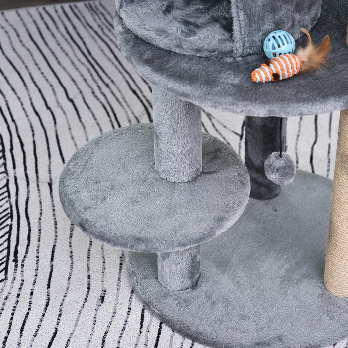 Katzenbaum Cat à 4 actions avec balles de jeu sisal en peluche gris 48x48x104cm