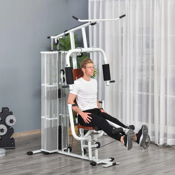 Station de résistance au gymnase Multigym Fitness Dispositif comprenant des poids en métal pu en cuir artificiel blanc 150x110x210cm