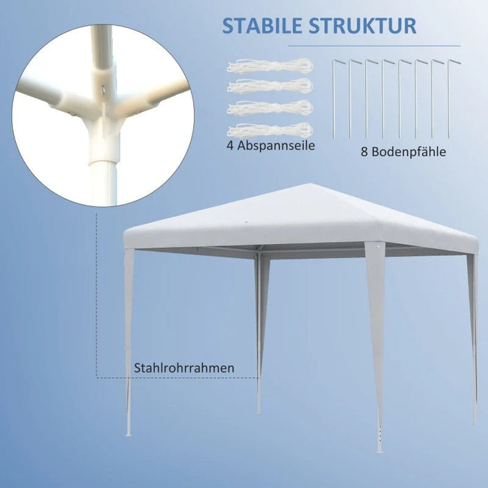 Gartenpavillon Partyzelt Pavillon Gartenzelt Festzelt Zelt Klicksystem 90 g/m² PE-Plane Stahl Weiß 2,7x2,7m