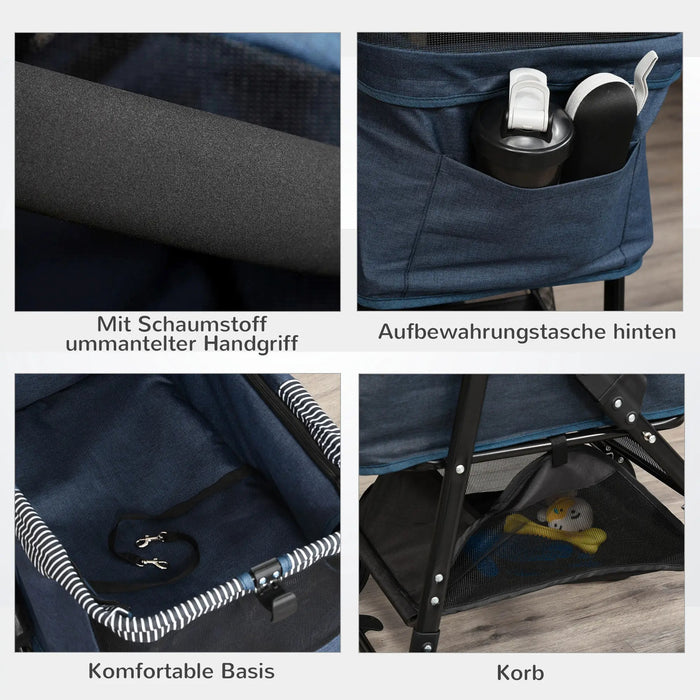 Chien buggy chien chien amovible sac de transport amovible 2 en 1 bleu foncé pliable, 77,5x51x99.5 cm