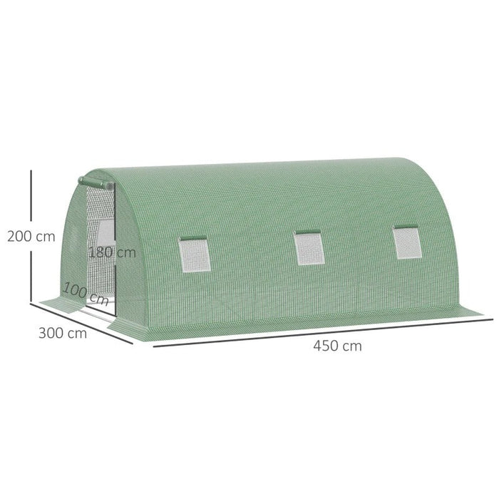 Foliengewächshaus begehbares Polytunnel 4,5x3m Gewächshaus mit 6 Fenster Treibhaus Frostschutz Stahlrohr Dunkelgrün