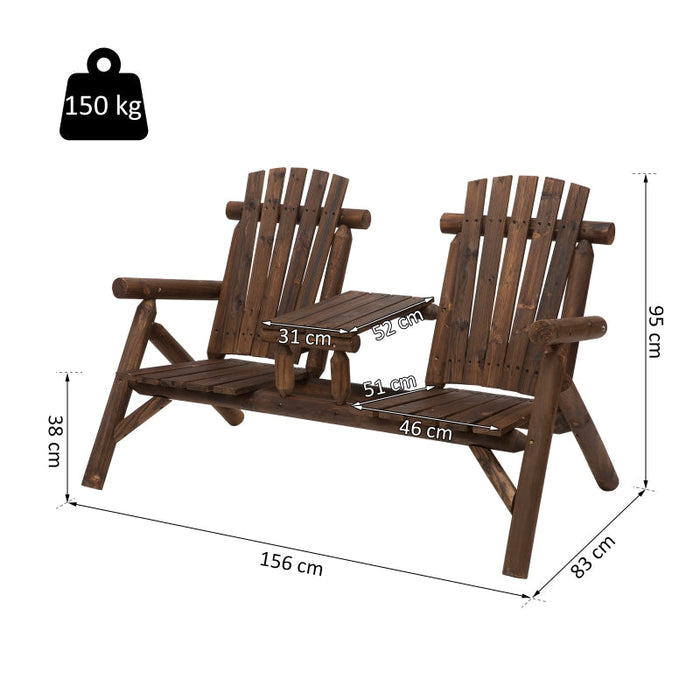 Gartenbank mit Tisch, Gartenmöbel, Sitzbank, 2 Stühle, Massivholz, Braun, 157x88x103cm